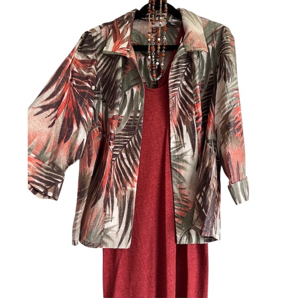 “Chico’s” Blazer Cardian Tropical Resort Print in Earth Tones - Picture 3 of 7
